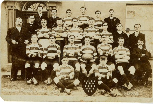 Postcard of Llangwm Rugby Club with the name T E Phillips written on the reverse